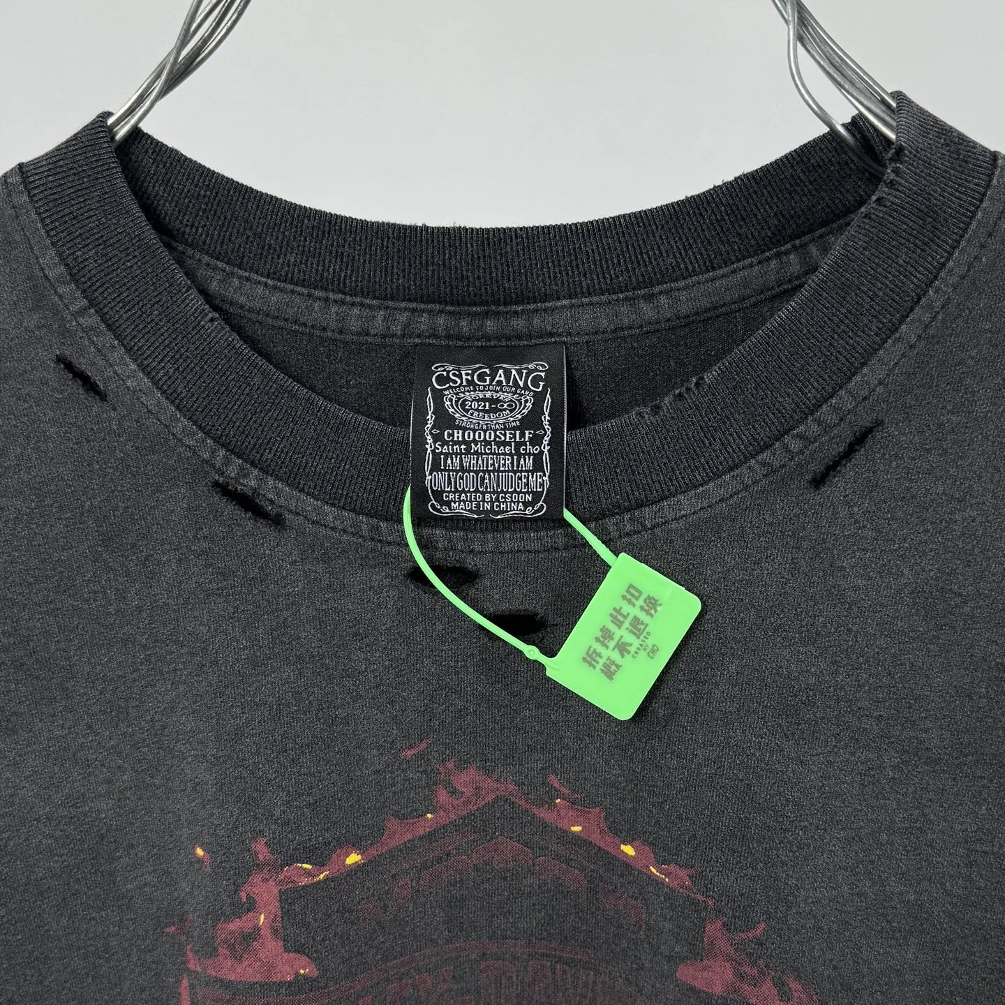P158 # CTS-37 SAINT “Harley Harley Red Flame Limited Edition” L/S Shirt 25AW Autumn and Winter Heavy Spray Horse Assute Wash Gradient Distressing Multi-position Complex Handmade Destruction Long-sleeved T-shirt Size: S M L XL